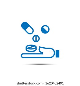 hand and medicine flat icon design, 64x64 pixel perfect icon, small shadow on white background