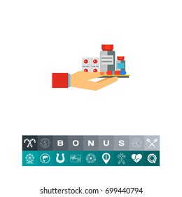 Hand with medicine icon