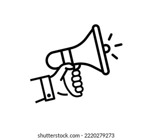 Hand with megaphone. announcement, advertisement, news concept. editable vector.
