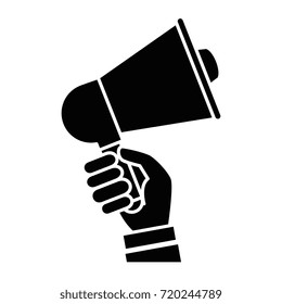 hand with megaphone audio isolated icon