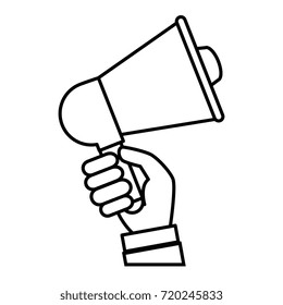 hand with megaphone audio isolated icon
