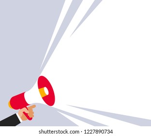 Hand with megaphone background. Loudspeaker and copy space design. Communication concept.