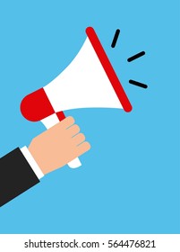 hand with megaphone device icon. colorful design. vector illustration