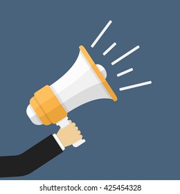 Hand with megaphone, flat design, promotion concept, vector eps10 illustration