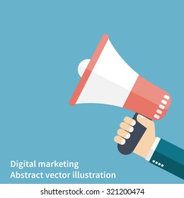 hand megaphone. promotion and advertising. icon in flat style. Digital marketing. Business concept. Vector illustration