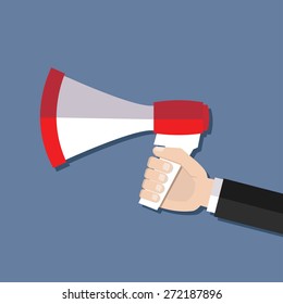 Hand and megaphone / promotion  / flat design / vector / illustration 