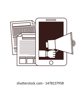 hand with megaphone and smartphone