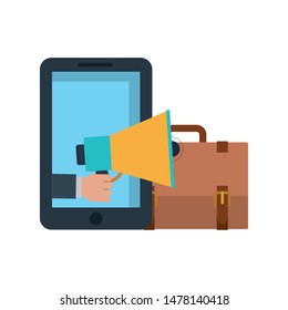 hand with megaphone and smartphone