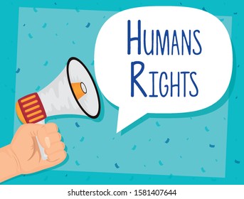 Hand With Megaphone Sound Device Human Rights Campaign Vector Illustration Design