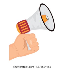 hand with megaphone sound device vector illustration design