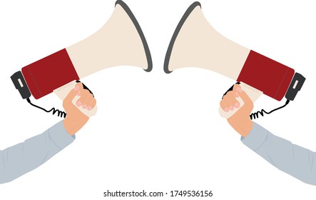 Hand with Megaphone, vectorial, drawn from scratch. Right and Left versions.