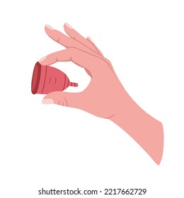 Hand with menstrual cup. Vector Illustration for printing, backgrounds, covers and packaging. Image can be used for greeting cards, posters, stickers and textile. Isolated on white background.