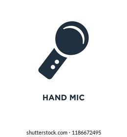 Hand Mic icon. Black filled vector illustration. Hand Mic symbol on white background. Can be used in web and mobile.
