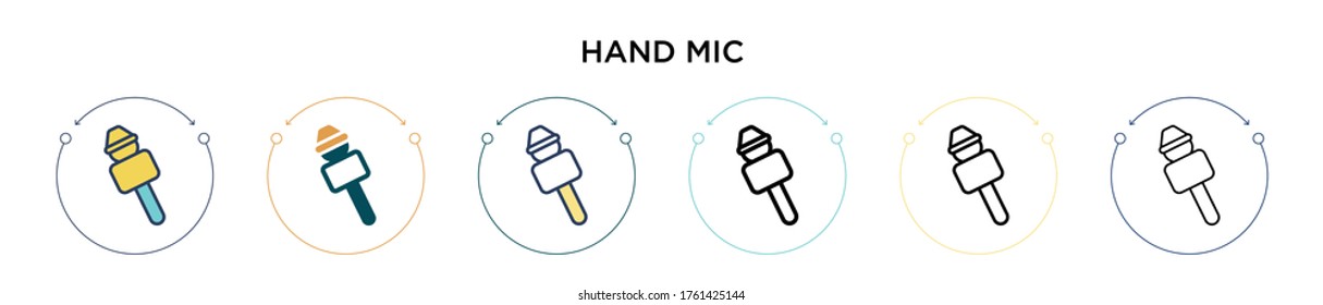 Icono de micrófono de mano en estilo relleno, delgado, contorno y trazo. Ilustración vectorial de dos íconos vectores de micrófono de mano de color y negro se puede utilizar para móviles, ui, web