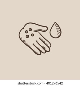 Hand with microbes sketch icon.