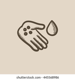 Hand with microbes vector sketch icon isolated on background. Hand drawn Hand with microbes icon. Hand with microbes sketch icon for infographic, website or app.