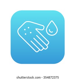 Hand mit Mikroben und Wassertropfen Symbol für Web-, Mobil- und Infografiken. Vektorweißes Symbol auf dem blauen Farbverlauf-Quadrat mit abgerundeten Ecken einzeln auf weißem Hintergrund.