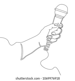 Hand with microphone Continuous line Vector illustration