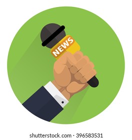 hand with microphone in flat design