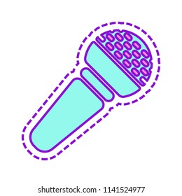Hand microphone icon. Colored sketch with dotted border on white background