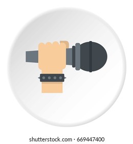 Hand microphone icon in flat circle isolated on white background vector illustration for web