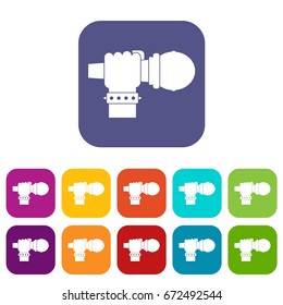 Hand microphone icons set vector illustration in flat style In colors red, blue, green and other