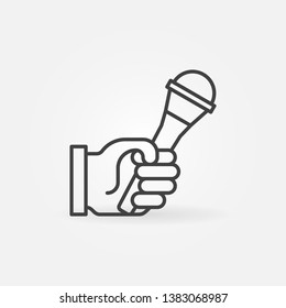 Hand with microphone linear vector concept icon or symbol