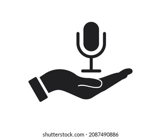 Hand Microphone logo design. Microphone logo with Hand concept vector. Hand and Microphone logo design