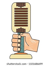 hand with microphone music retro style