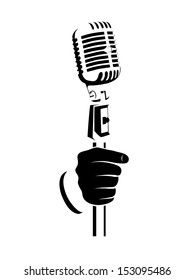 hand with a microphone on a white background