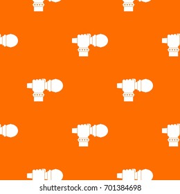 Hand microphone pattern repeat seamless in orange color for any design. Vector geometric illustration