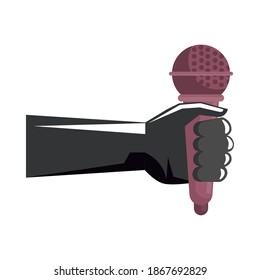 hand with microphone pop art style icon vector illustration design