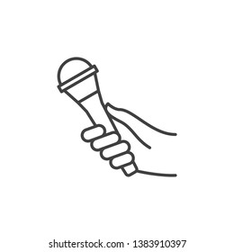 Hand with Microphone vector concept icon or sign in thin line style