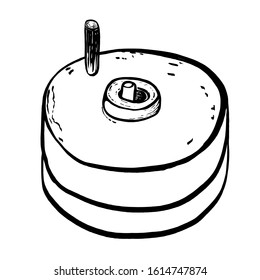 Hand millstones for grain with handle holder. Vintage. Hand realistic drawing.
