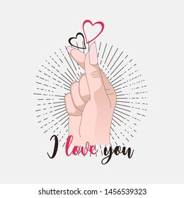 hand mini heart vector with quote