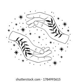 Hand minimal abstract line art.Elegant magic sketch.Hand drawn style.Vector illustration