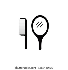 Hand mirror and comb icon vector illustration