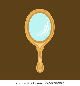 Hand mirror flat vector illustration. Cute vintage antique golden hand mirror cartoon vector illustration for graphic design and decorative element