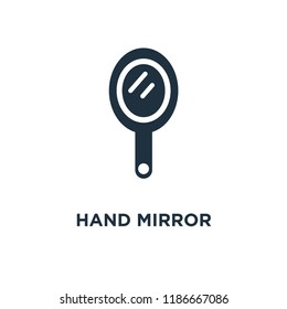 Hand mirror icon. Black filled vector illustration. Hand mirror symbol on white background. Can be used in web and mobile.