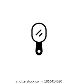Icono de espejo de mano en glifo plano negro, estilo relleno aislado en fondo blanco