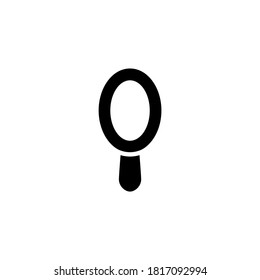 Icono de espejo de mano en glifo plano negro, estilo relleno aislado en fondo blanco