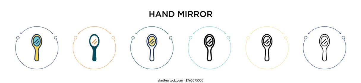 Hand mirror icon in filled, thin line, outline and stroke style. Vector illustration of two colored and black hand mirror vector icons designs can be used for mobile, ui, web
