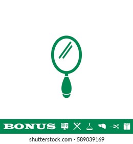 Hand Mirror icon flat. Green pictogram on white background. Vector illustration symbol and bonus button