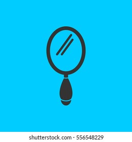 Hand Mirror icon flat. Simple vector black pictogram on blue background