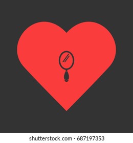 Hand Mirror icon flat. Simple pictogram on heart background. Vector illustration symbol