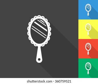hand mirror icon - gray and colored (blue, yellow, red, green) vector illustration with long shadow