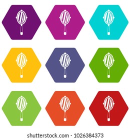 Hand mirror icon set many color hexahedron isolated on white vector illustration