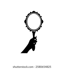 Hand mirror icon silhouette vector illustration on white background