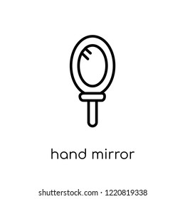 hand mirror icon. Trendy modern flat linear vector hand mirror icon on white background from thin line collection, outline vector illustration