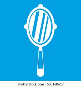 Hand mirror icon white isolated on blue background vector illustration
